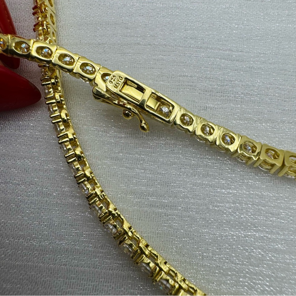 22.0 CT Gold Moissanite Diamond Tennis Necklace - Picture 4 of 5